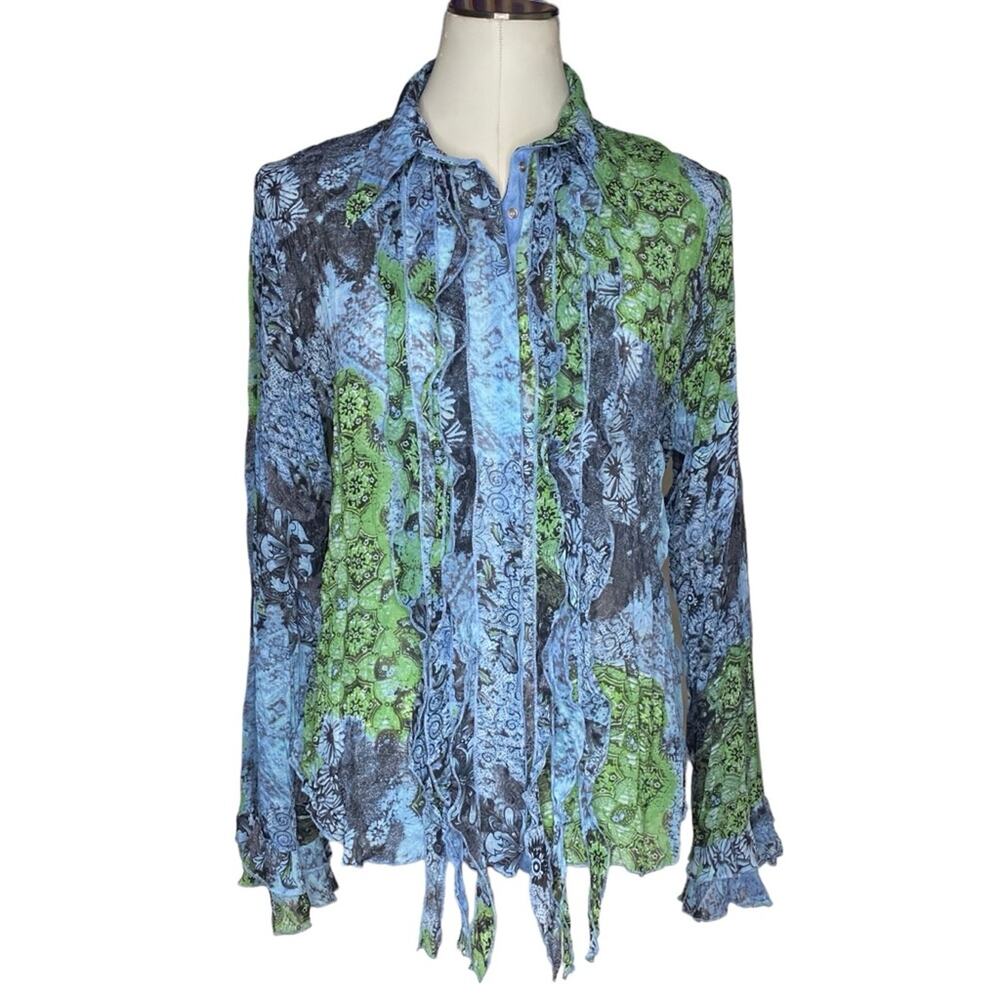 Vintage Ruffle Trim Button Down Blouse